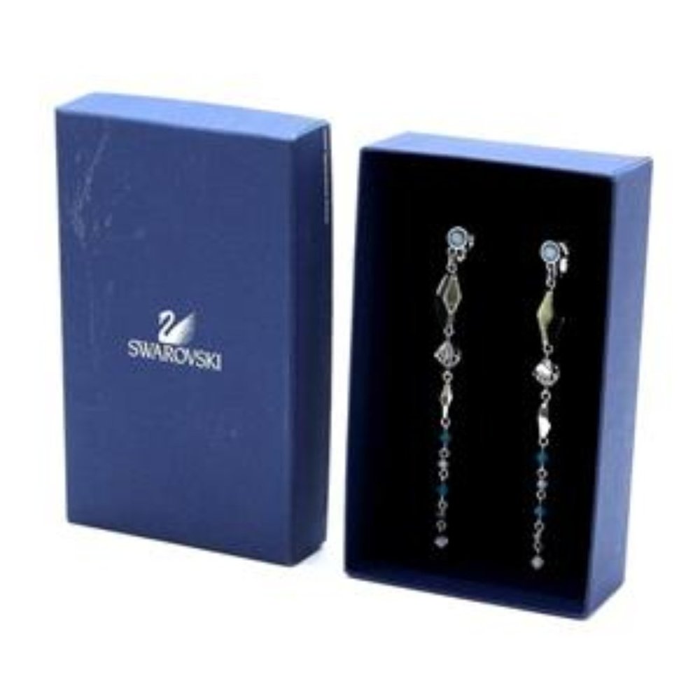 SWAROVSKI Rhinestone Earrings Dangle Blue Silver